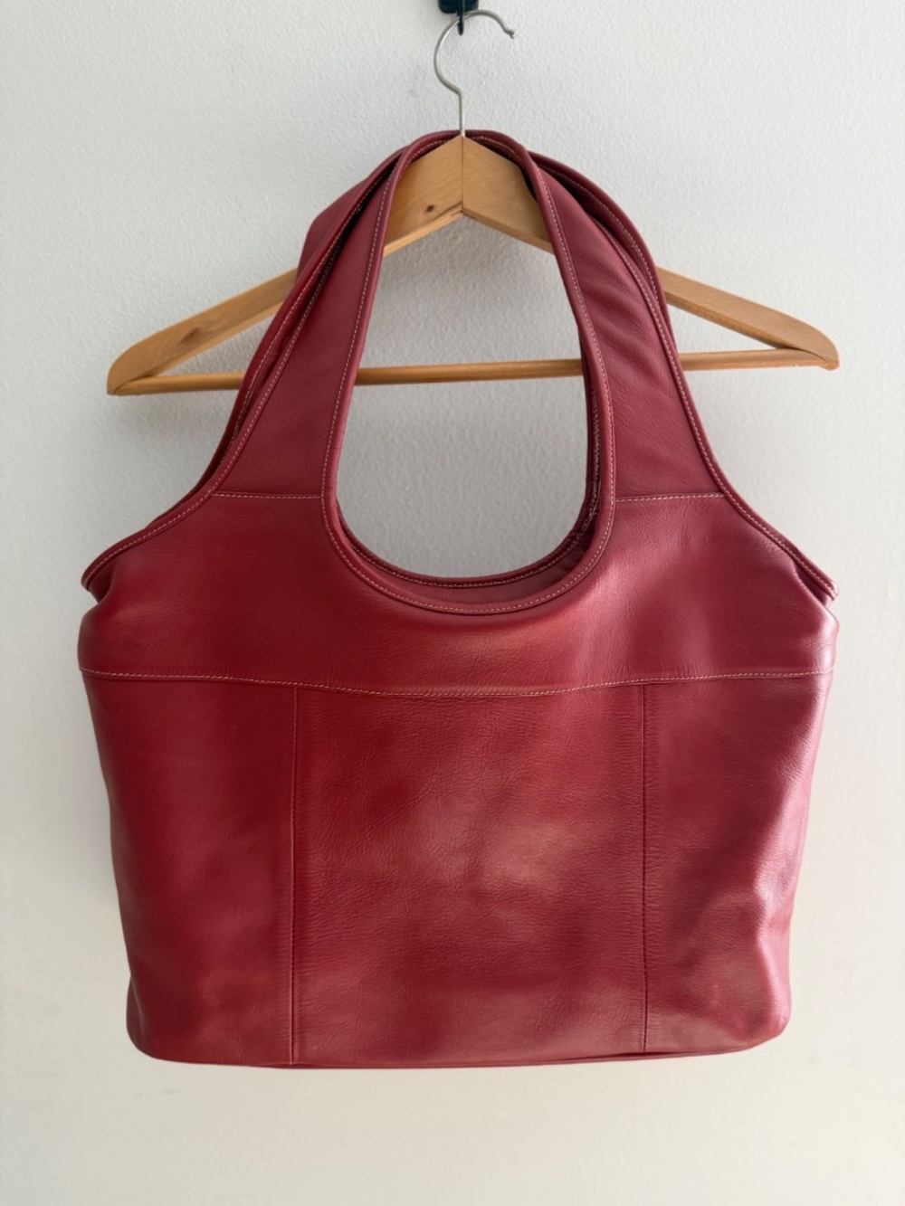 Piel Red Leather Laptop Hobo Bag Columbia Commuter Tote Minimalist Quiet Luxury
